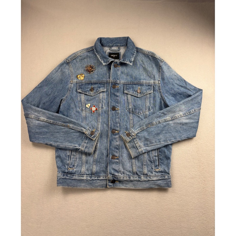 Custom Upcycled Denim Jacket Men Small Forever 21 Patches Pins Slim Shady Boho